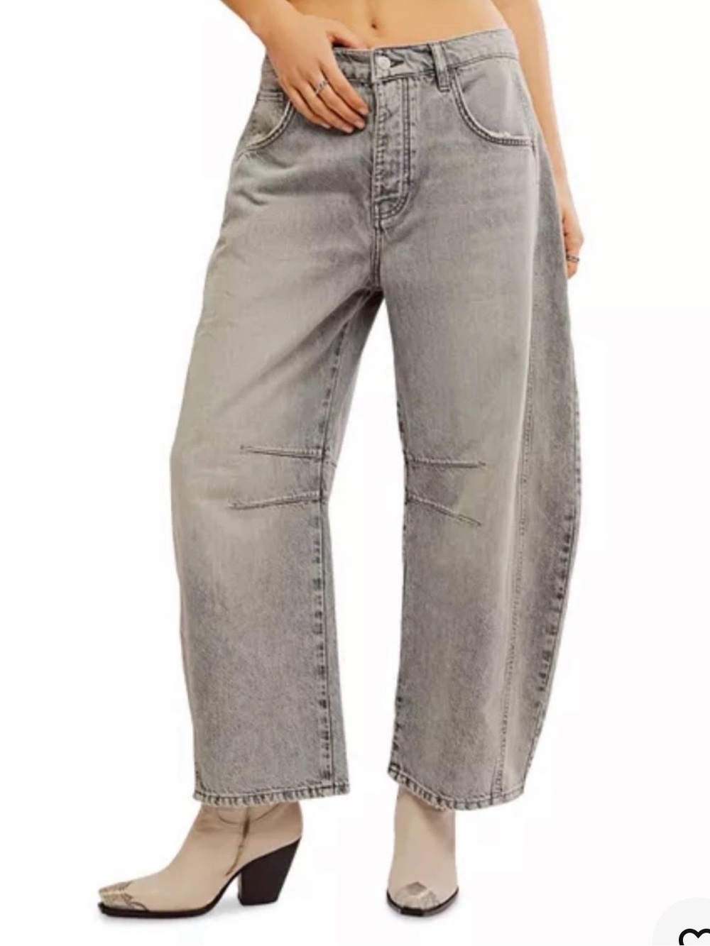 We the Free Good Luck Mid Rise Barrel Gray Jeans Boho Western Size 30